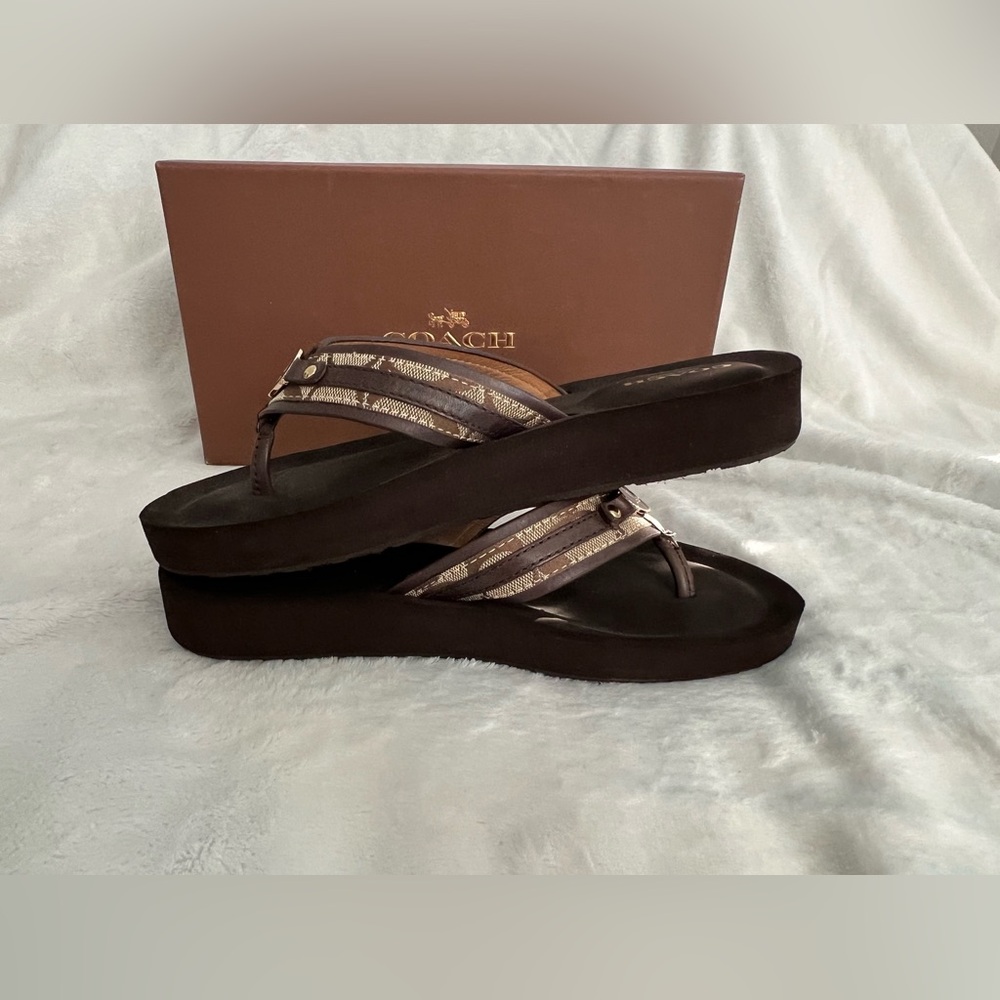 Authentic Vintage Coach Jasmine 12CM/Semi Mat CLF A5287 Brown Thong Sandals - Picture 7 of 11